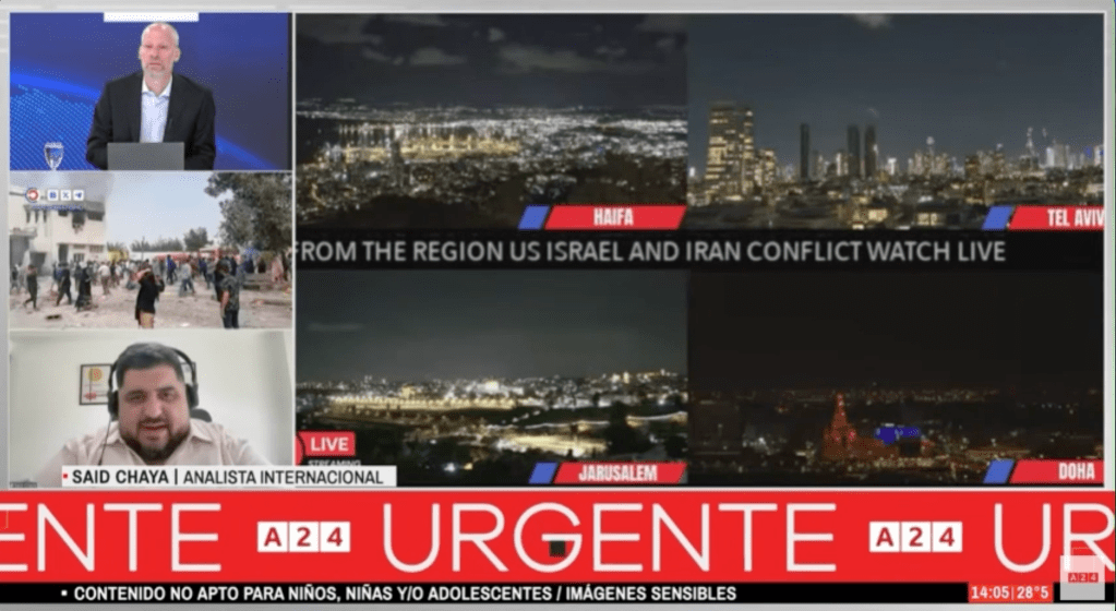 Entrevista para el noticiero de A24 sobre la guerra entre Irán, Israel y Estados&nbsp;Unidos